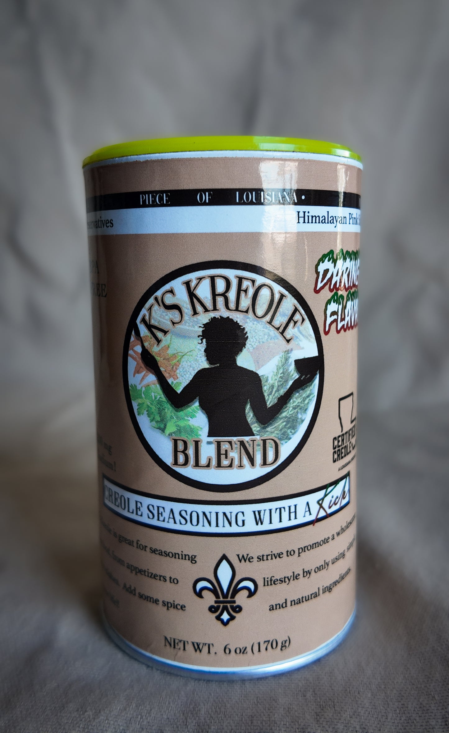 K's Kreole seasoning Daring Flava Canister in pink label